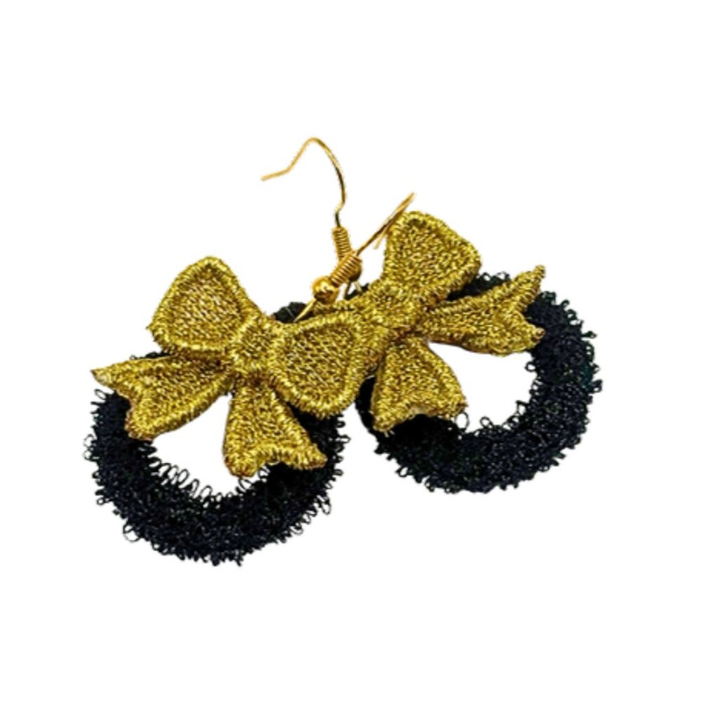 Black Lace Earrings with Bow